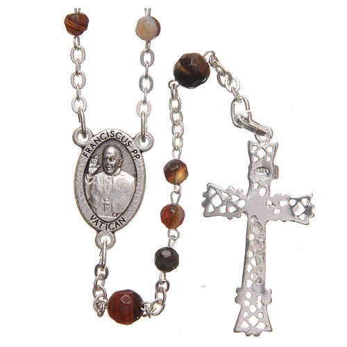 STOCK Rosary beads in Brazilian agate and sterling silver with Pope Francis 4mm brown 2