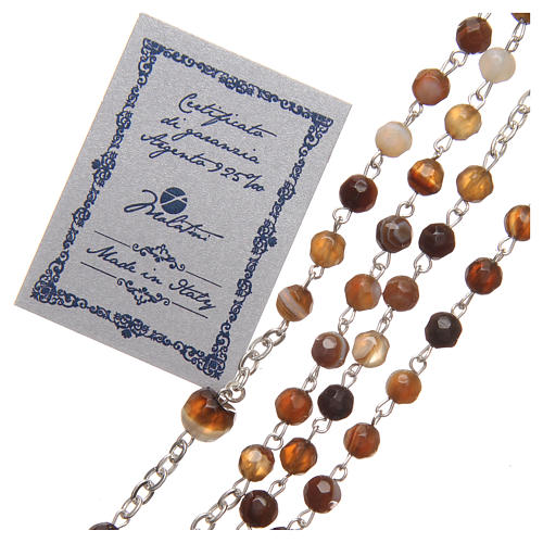 STOCK Rosary beads in Brazilian agate and sterling silver with Pope Francis 4mm brown 3