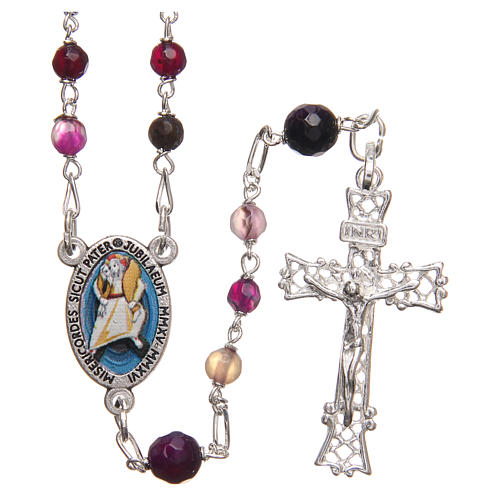 STOCK Rosary beads in Brazilian agate and sterling silver with Pope Francis 4mm purple 1