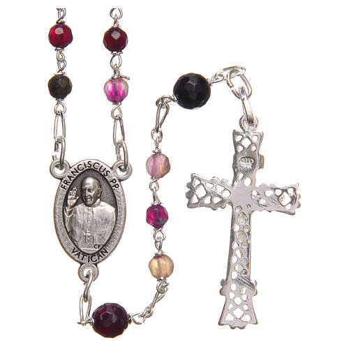 STOCK Rosary beads in Brazilian agate and sterling silver with Pope Francis 4mm purple 2