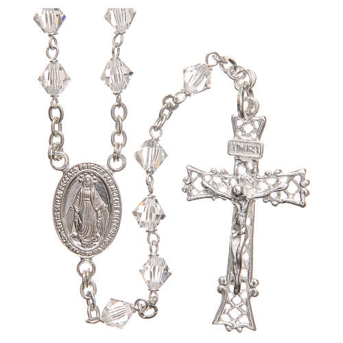 Rosary beads in strass and sterling silver 6mm clear 1