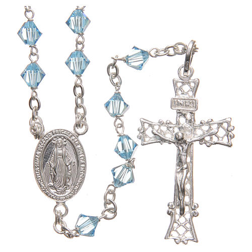 Rosary beads in strass and sterling silver 6mm light blue 1