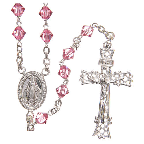 Rosary beads in strass and sterling silver 6mm pink 1