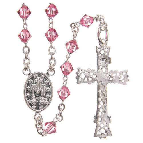 Rosary beads in strass and sterling silver 6mm pink 2