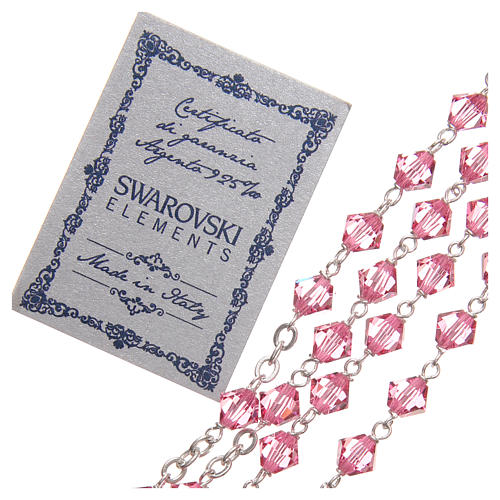 Rosary beads in strass and sterling silver 6mm pink 3