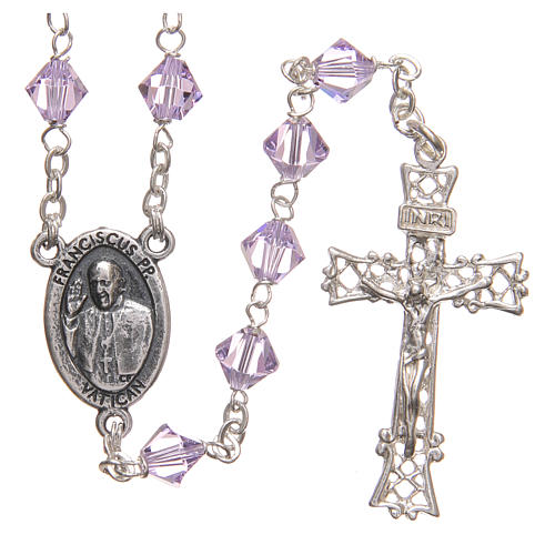 STOCK Rosary beads in strass and sterling silver with Jubilee symbol 6mm purple 1