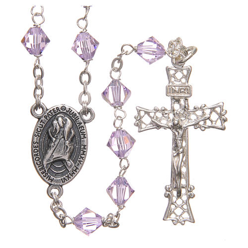 STOCK Rosary beads in strass and sterling silver with Jubilee symbol 6mm purple 2