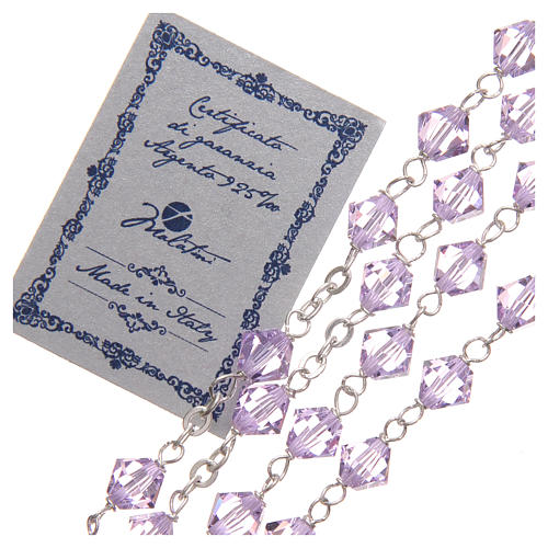 STOCK Rosary beads in strass and sterling silver with Jubilee symbol 6mm purple 3