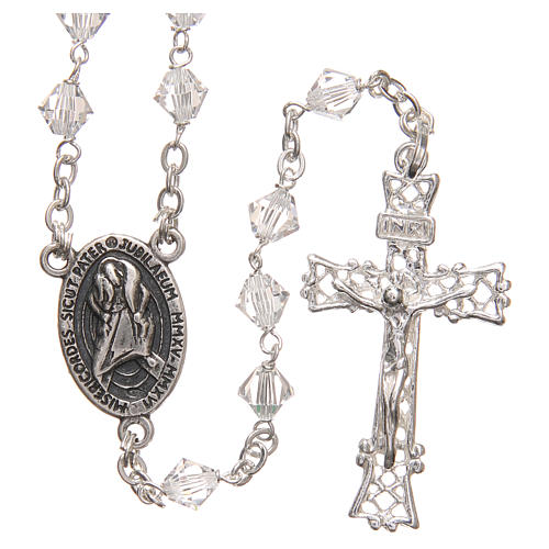 STOCK Rosary beads in strass and sterling silver with Jubilee symbol 6mm clear 1
