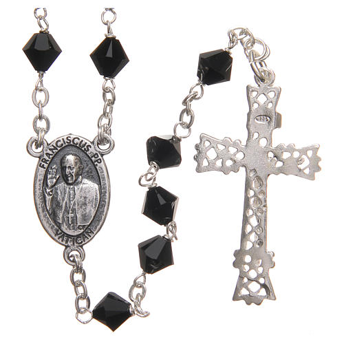 STOCK Rosary beads in strass and sterling silver with Jubilee symbol 6mm black 2