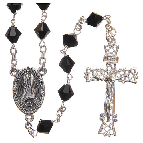STOCK Rosary beads in strass and sterling silver with Jubilee symbol 6mm black 1