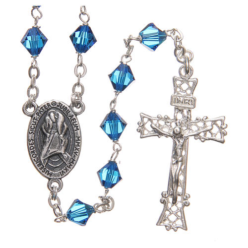 STOCK Rosary beads in strass and sterling silver with Jubilee symbol 6mm aquamarine 1
