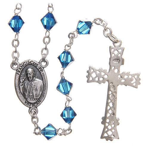 STOCK Rosary beads in strass and sterling silver with Jubilee symbol 6mm aquamarine 2