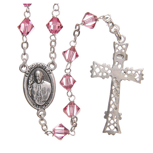 STOCK Rosary beads in strass and sterling silver with Jubilee symbol 6mm pink 2
