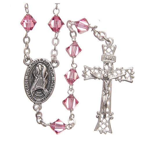 STOCK Rosary beads in strass and sterling silver with Jubilee symbol 6mm pink 1