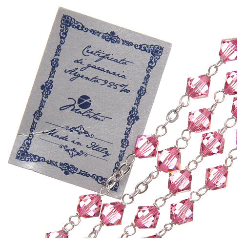 STOCK Rosary beads in strass and sterling silver with Jubilee symbol 6mm pink 3