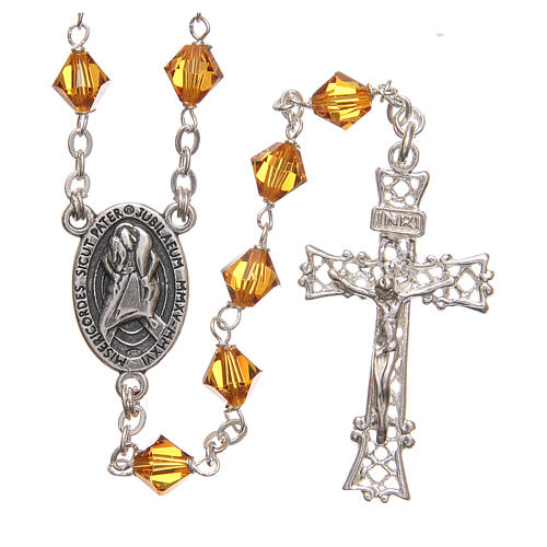STOCK Rosary beads in strass and sterling silver with Jubilee symbol 6mm amber 1