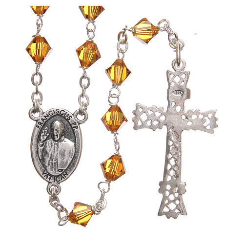 STOCK Rosary beads in strass and sterling silver with Jubilee symbol 6mm amber 2