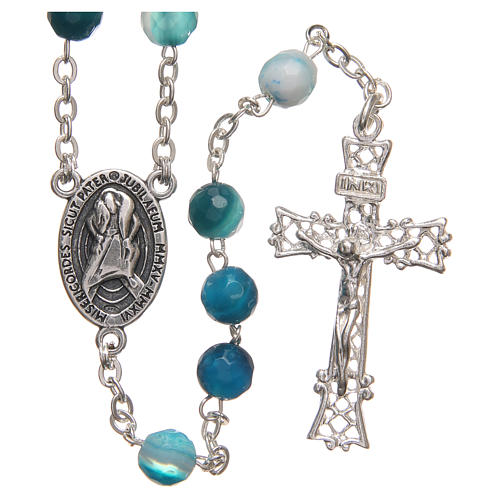 STOCK Rosary beads in Brazilian agate and sterling silver with Jubilee symbol 6mm light blue 1