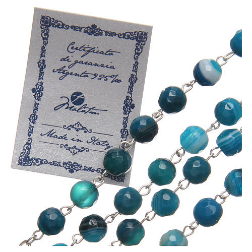 STOCK Rosary beads in Brazilian agate and sterling silver with Jubilee symbol 6mm light blue 3