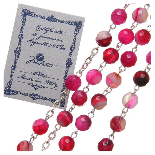 STOCK Rosary beads in Brazilian agate and sterling silver with Jubilee symbol 6mm fuchsia 3