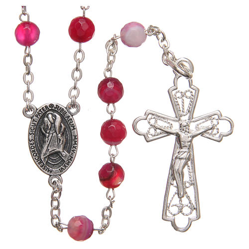 STOCK Rosary beads in Brazilian agate and sterling silver with Jubilee symbol 6mm fuchsia 1