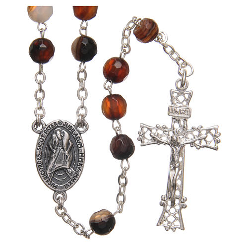 STOCK Rosary beads in Brazilian agate and sterling silver with Jubilee symbol 6mm brown 1