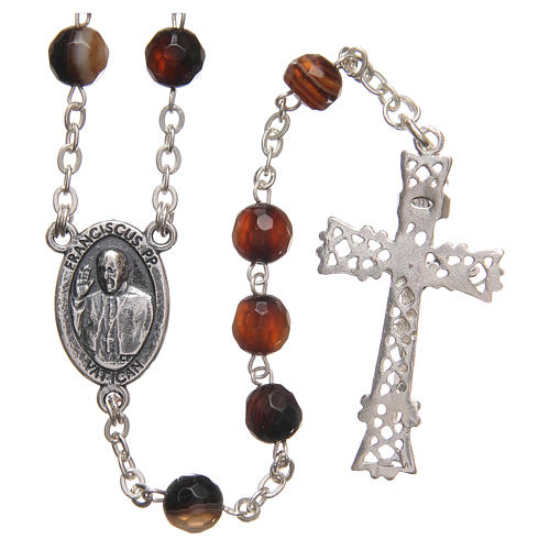 STOCK Rosary beads in Brazilian agate and sterling silver with Jubilee symbol 6mm brown 2