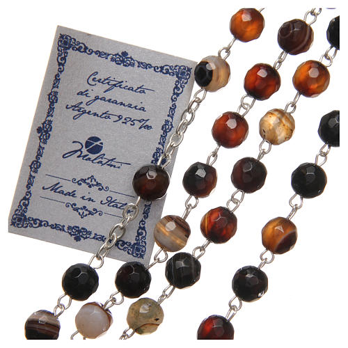 STOCK Rosary beads in Brazilian agate and sterling silver with Jubilee symbol 6mm brown 3