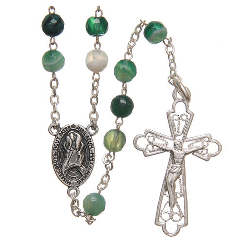 Rosary beads in Brazilian agate and sterling silver with Jubilee symbol 6mm green 1