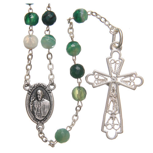 Rosary beads in Brazilian agate and sterling silver with Jubilee symbol 6mm green 2