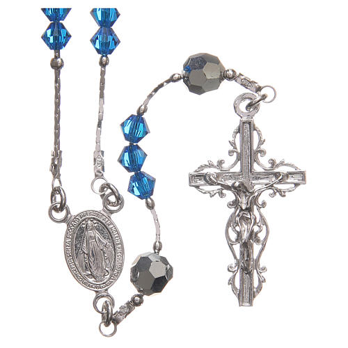Rosary beads in strass and sterling silver 4mm blue 1
