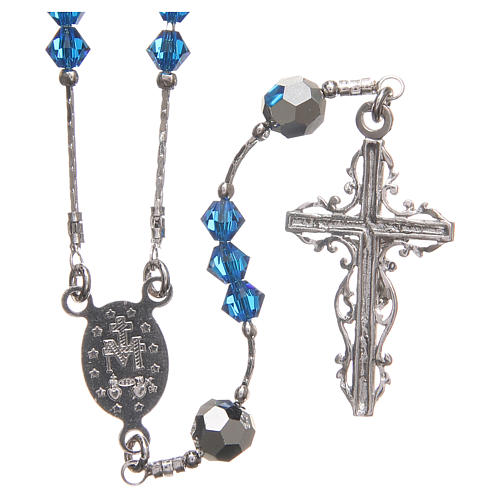 Rosary beads in strass and sterling silver 4mm blue 2