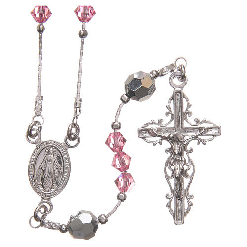 Rosary beads in strass and sterling silver 4mm pink 1