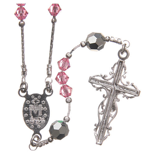 Rosary beads in strass and sterling silver 4mm pink 2