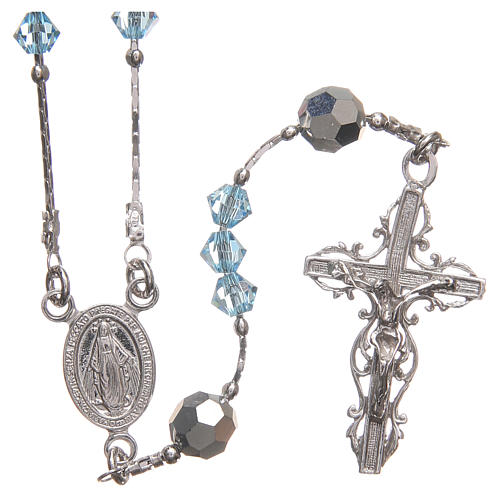 Rosary beads in strass and sterling silver 4mm light blue 1