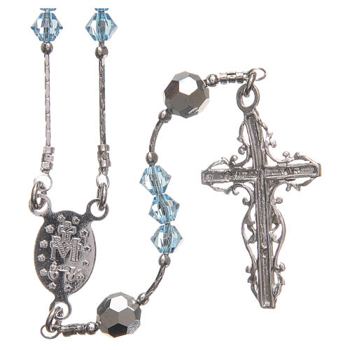 Rosary beads in strass and sterling silver 4mm light blue 2
