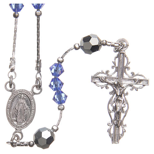 Rosary beads in strass and sterling silver 4mm Capri blue 1