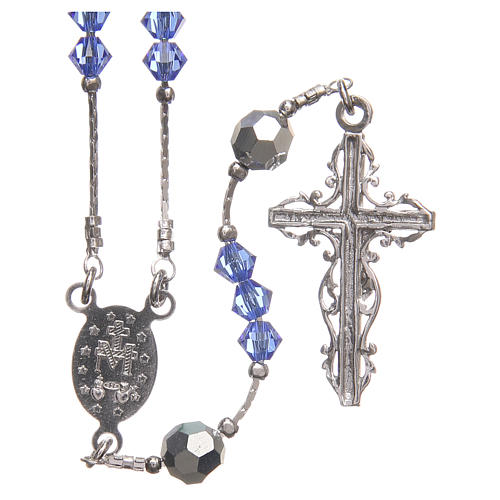 Rosary beads in strass and sterling silver 4mm Capri blue 2