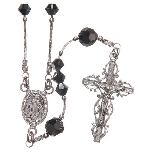 Rosary beads in strass and sterling silver 4mm black 1