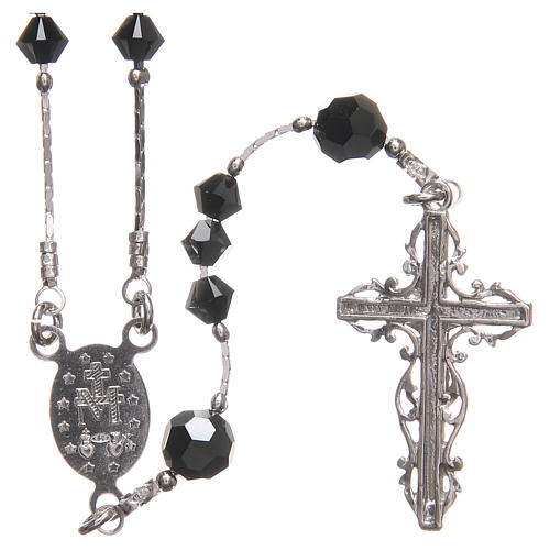 Rosary beads in strass and sterling silver 4mm black 2