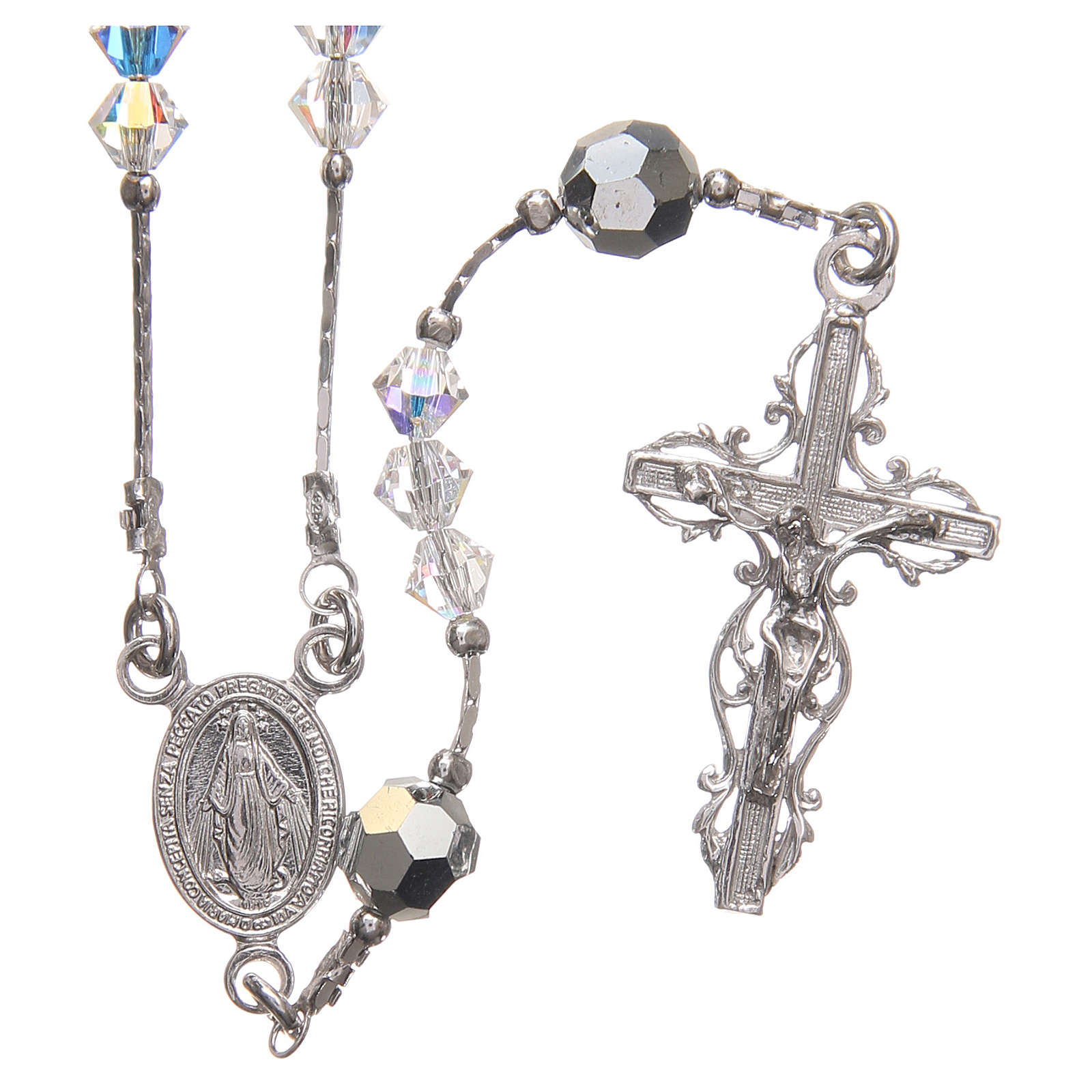 Rosary beads in Swarovski and sterling silver 4mm iridescent online