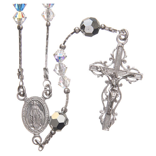 Rosary beads in strass and sterling silver 4mm iridescent 1