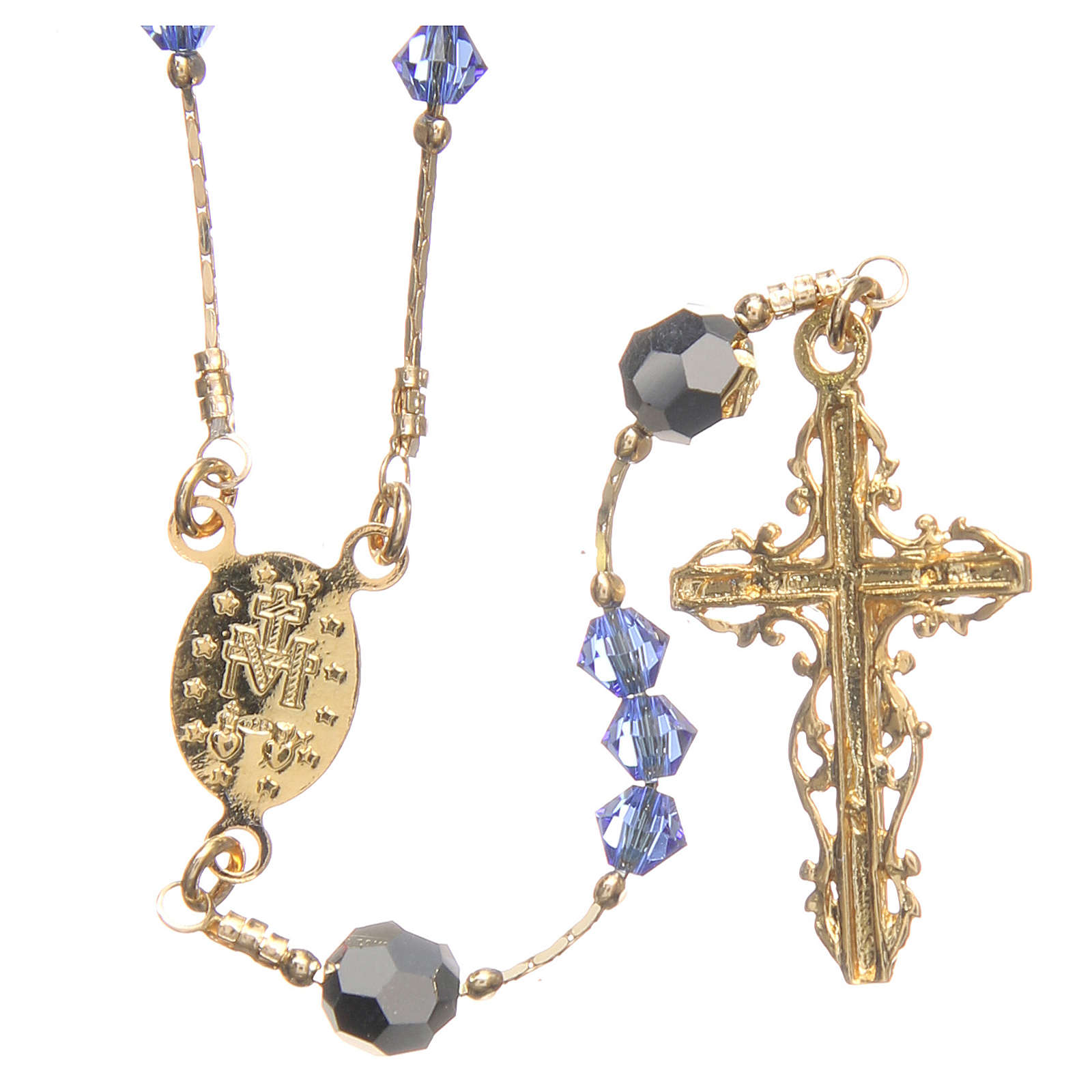 Rosary beads in Swarovski and golden sterling silver 4mm blue online