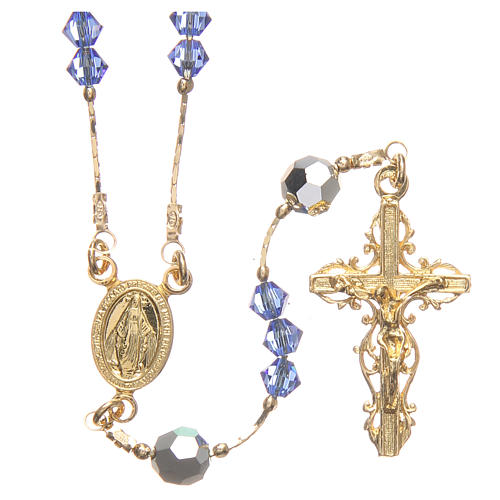 Rosary beads in strass and golden sterling silver 4mm blue 1