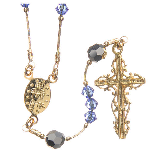 Rosary beads in strass and golden sterling silver 4mm blue 2