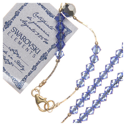 Rosary beads in strass and golden sterling silver 4mm blue 3