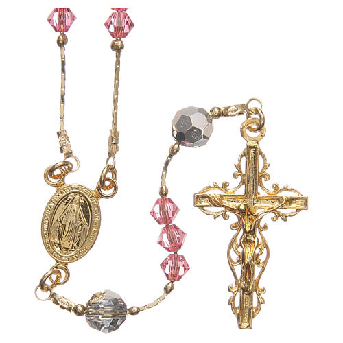 Rosary beads in strass and golden sterling silver 4mm pink 1