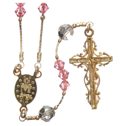 Rosary beads in strass and golden sterling silver 4mm pink 2