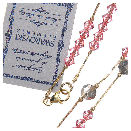 Rosary beads in strass and golden sterling silver 4mm pink 3